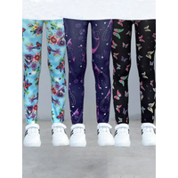 3-Pack Girls' Leggings for Spring and Autumn, Thin Children's Elastic Milk Silk Printed Pants, Korean Style for Older Children