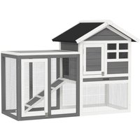 Rabbit Hutch Outdoor Wooden Guinea Pig Hutch Rabbit Run Bunny Cage Small Animal House Pull-Out Tray, Grey, 122 x 62.6 x 92 cm