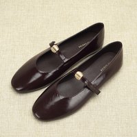 Retro Slip-On Mary Jane Flat Shoes Women's Casual Comfortable Simple round Toe Metal Buckle Flat Bottom Shoes Leather Effect