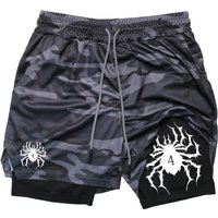 Spider Print 2 in 1 Performance Shorts for Men Gym Workout Running Shorts with Phone Pocket Towel Loop Sport Athletic Activewear