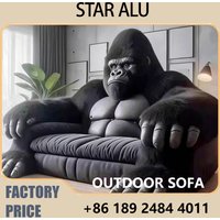Gorilla Sofa, Dark Grey & Light Gray Fabric Couch,Ergonomic Design for Living Room/Bedroom,Realistic Primate Shape