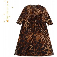 Spring New Women's Loose V-neck Batwing Nine-sleeve Fashion Print Dress Overhead Long Skirt European Style City Commute