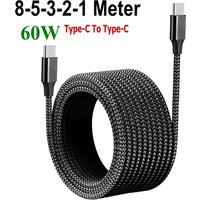 PD 60W USB C To Type C Extended Cable Fast Charging Nylon Braided Dual Type-C Data Cord for Xiaomi Samsung Huawei 1M 2M 3M 5M 8M