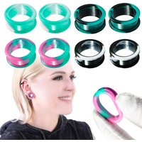 PAIR Soft Silicone Marble Pearlized Ear Gauges Flesh Ear Tunnels Plugs Stretchers Expander Double Flared Ear Piercing