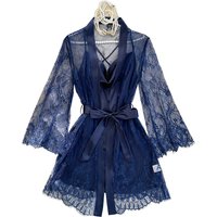 Sexy Elegant Pure Color Mesh Nightgown Set Transparent Lace Robe Sleepwear Casual Comfortable Women's pajamas