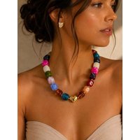 Bold Dopamine Colorful Geometric Resin Bead Necklace for Women Vintage Dopamine Chunky Statement Choker Jewelry