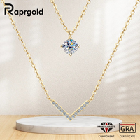 RAPRGOLD Certified Moissanite V-shape Pendant Double Necklaces Chains for Women S925 Sterling Silver Fine Jewelry Gifts Collares