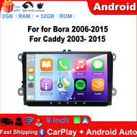 Android 13 Autoradio mit GPS-Navigation, 2+32G, für Bora 2006-2015, für Caddy 2003-2015 mit Carplay, Android Auto, 9-Zoll-Autoradio mit Bluetooth, WiFi, FM/RDS, SWC, Mirror Link + AHD