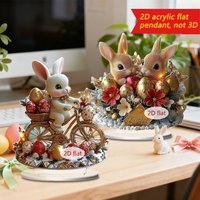 AliExpress NONE 2D Cartoon Easter Cycling Rabbit Acrylic Figurine with Egg Element Home Office Table Decoration for Holiday Party Setting