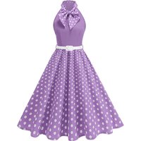 Sleeveless Women Retro 50 60s Dress Bow Collar Polka Dot Swing Dress With Belt Rockabilly Evening Party Cocktail Lady Clothes