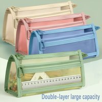 Transparent mesh pencil case, student exam specific stationery bag, double-layer three-dimensional large capacity pencil case
