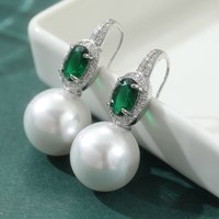 Elegant Emerald Color Zircon Synthetic Pearl Earrings Women Fashion Pendant Earrings Party Wedding Temperament Jewelry Gift
