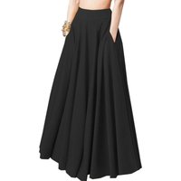 Women's mid Waist Pleated Skirt Casual Commute Style Half Body Folded Skirts Polyester Fabric Batwing Type Shape
