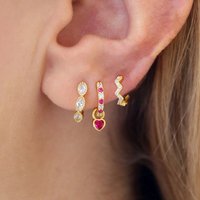 3PCS Fashion18K Gold Plated Wave Heart Stainless Steel Earring Set For Women Hypoallergenic Huggie Hoop Earring Piercing Jewelry