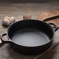Kitchen Cookware Non-Stick Cast Iron Skillet Flat Bottomed Double Handle Frying Pan Thickened Non-coated Wok Outdoor