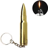 Creative Metal Cigarette Lighter Bullet-shaped Refillable Butane Gas Lighter Cool Metal Keychain Lighter Mini Portable