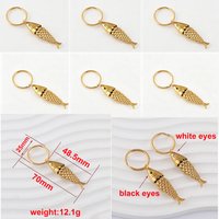 10pcs/lot Stainless Steel Gold Color Fish Keychain Trend Movable Fish Charm Pendants Keyrings for DIY Jewelry Gift