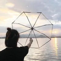 1 Fully Automatic , Outdoor Triple Fold Rainproof Visual Transparent Umbrella for Outdoor Windproof Household Daily Necessities
