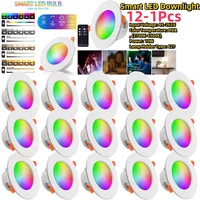 12-1Pcs RGB LED Bulb Tuya Dimmable Downlight Spotlight Bluetooth-Compatible Lamp 10/15W APP Control GB+CW+WW Smart Lamp