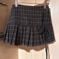 High Waist Plaid Woolen Skirt Women's Retro American College Style Pleated Skirts Slimming A-Line Skirts Anti-Light