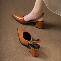 Women's Pointed Toe Chunky Heels Pump Sandal, Comfortable Women Heels , Chunky Ankle Strap Dress Pumps Sandal 565