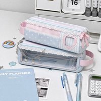 Kawaii Pink Blue Pencil Case Polka Dot Design Large Capacity Pencil Pouch Stationery Organizer Students