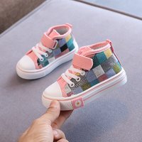 Baskets montantes à carreaux pour enfants, chaussures en toile pour garçons et filles, chaussures décontractées pour enfants, mode, respirant, doux, printemps