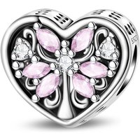 925 Sterling Silver Charms Bead CZ Zircon Heart Shaped Pink Tree of Life Dangle Fit Original Bracelet DIY Women Jewelry Gift