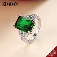 ZDADAN 925 Sterling Silver Charm Emerald Rings For Women Fashion Wedding Jewelry