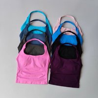 Neck Halter Shockproof Sport Longline Strappy Top Halterneck Vest Medium Support Yoga Gym Workout Seamless Fitness Sport Bra