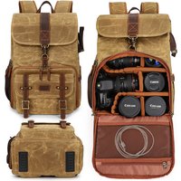 Large Capacity Vintage Camera Backpack Waxed Canvas Waterproof Photography Camera Bag With 15.6 Laptop Compartment Tripod Holder