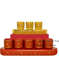 3 Altar Cups Set/5 Altar Cups Set, Ceramic Holy Water Offering Cup, Tibetan Buddhist Worship Cup (Red /Yellow)