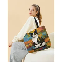 1 Stück, bunte Katzenhandtasche, wiederverwendbare modische Handtasche, multifunktionale Handtasche, bedruckte Einkaufstasche aus Segeltuch