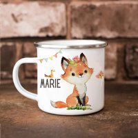 personalized name forest animals fox girl Gift Enamel Mug daughter Birthday Gift Milk Cup