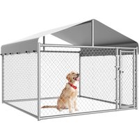 Outdoor Heavy Duty Dog Kennel with Roof and Waterproof Cover Galvanized Chain Link Large Pet Run Enclosure in Black Secure Lock