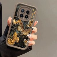 Flexible Silicone Case For Honor Magic8 Lite Honor Magic8 Pro Protective Cover Shockproof Golden Butterfly Print Pattern Fundas
