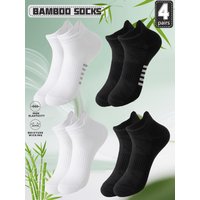 4 Pairs Women's Bamboo Fiber Short Socks Solid Color Versatile Summer Thin Cool Breathable Mesh Anti-Slip Striped Short Tube