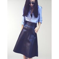 plus Size PU Leather A-Line Skirt High Waist Cover Hip Design Spring Summer Slimming Midi Skirt Commute Style Straight Cut