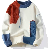 2025 New Male Patchwork Sweater Trend High Street Fashion Autumn and Winter Warm Mens Hip-hop Street Clothing Men pullover shirt