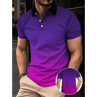 2026 Summer Men's Fashion Gradient Polo Shirt with Flip Collar and Short Sleeve Design, Casual and Breathable
