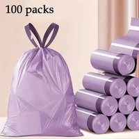 Purple Drawstring Garbage Bags, Thick Plastic Portable Trash Bags, Disposable Bin Liners for Kitchen & Bathroom