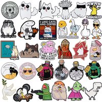 Cartoon Anime Cool Cat Animal Collection Brooch Enamel Pins Catholic Cat Dog Duck Doctor Brooches Badge Jewelry Gift for Friends