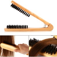 Professional Straight Hair Straightener V-shaped Comb Anti Static Double Brushes Hairdressing Comb Wooden Hair Straightener Tool