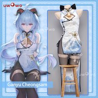 IN STOCK UWOWO Ganyu Cosplay Genshin Impact Cosplay Fanart: Ganyu Qipao Cheongsam Chinese Traditional Qipao Dress Halloween Cos