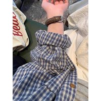 Blue Plaid Shirt Small Outerwear Early Spring New Style Popular Sun Protection Top Loose French Style Long Sleeve Collar