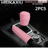 Two-piece star PU leather embossed car handbrake lever cover for car interior accessories for women, car decoration items