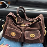 Casual Commuter Large Capacity Suede Pillow Bag Single Shoulder Crossbody Bag Vintage Style Polyester Lining Zipper Closure