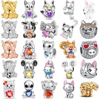 925 Sterling Silver Cute Animal Charm Beads Bracelet Wolf Cat Rabbit Cow Axolotl Squirrel Pig Mouse Pendant DIY Jewelry Gift