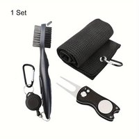 1 Pc Black Golf Towel Microfiber Waffle Pattern Golf Towel ( 30*50cm, 12*20in ) | Club Groove Cleaner Brush | Foldable Divot Rep