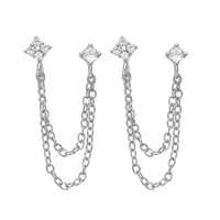 Korean 925 Sterling Silver Tassel Crystal Line Loop Earrings For Women Girls Fashion Wedding Party Jewelry Gift